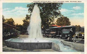 Vendome Artesian Well Cars Platt National Park Sulphur Oklahoma 1930s postcard