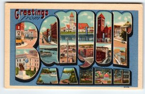 Greetings From Bangor Maine Large Big Letter Postcard Linen Unused Town City