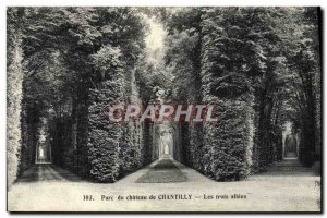 Old Postcard Chantilly chateau Park The three aisles