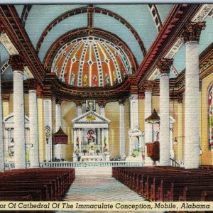 c1940s Mobile, AL Interior Cathedral Immaculate Conception Church Linen PC A330