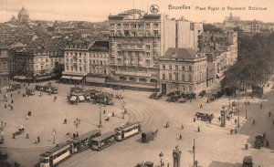 Vintage Postcard  1910's Bruxelles Place Rogler et Boulevard Botanique Belgium