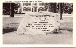 Historic Boulder Memorial Battle Green Lexington Massachusetts BW Postcard 