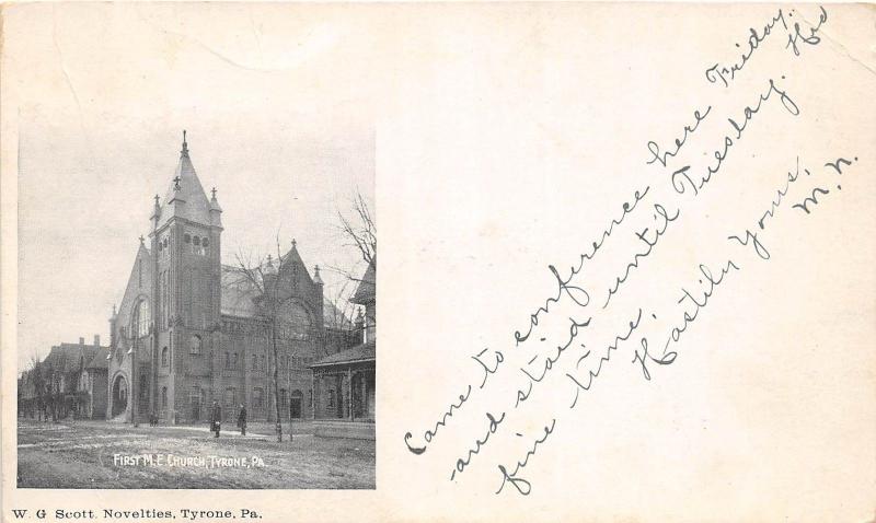 Pennsylvania Pa Postcard c1910 TYRONE First M.E. CHURCH Building