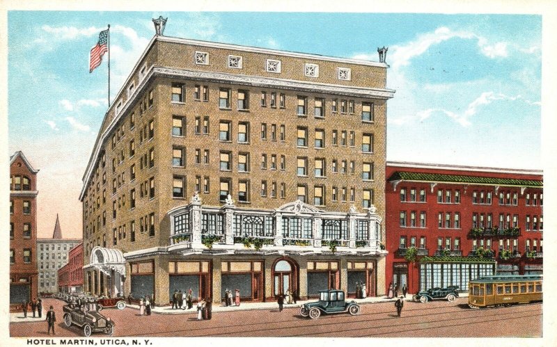 Vintage Postcard 1916 Hotel Martin Building Houses Utica New York NY Curt Teich