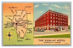 Vintage 1940's Advertising Postcard The Dunlap Hotel Jacksonville Illinois