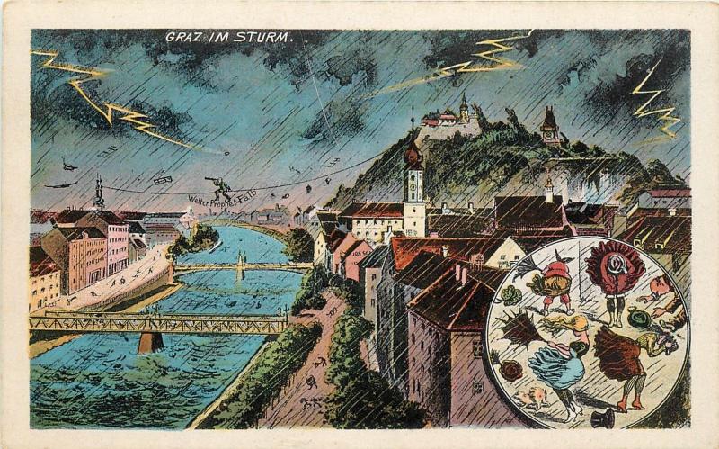 Graz (Germany) Im Sturm Comic Postcard