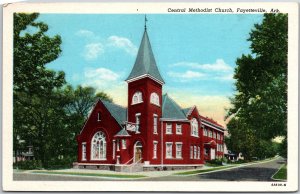 Fayetteville Arkansas, Central Methodist Church, Street Corner, Vintage Postcard