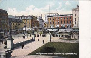 Massachusetts Worcester Harrington Corner& Main Street From City Hall 1909