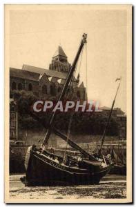 Postcard Old Fishing Boat Treport Eu Mers at low tide boat stranded in the port