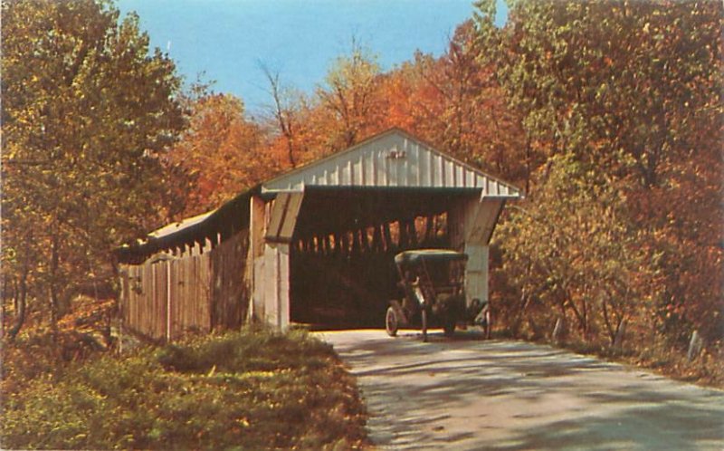 Carroll County Indiana Adams Hill Covered Bridge Chrome Postcard Unused