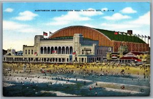 Postcard Atlantic City NJ Auditorium and Convention Hall Beach Gulf Oil Sign