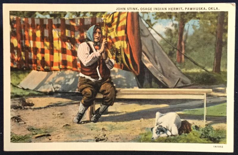 Postcard Unused Linen John Stink Indian Hermit Pawhuska OK LB