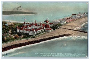 1922 Birds Eye View Coronado Hotel & Tent City San Diego California CA Postcard