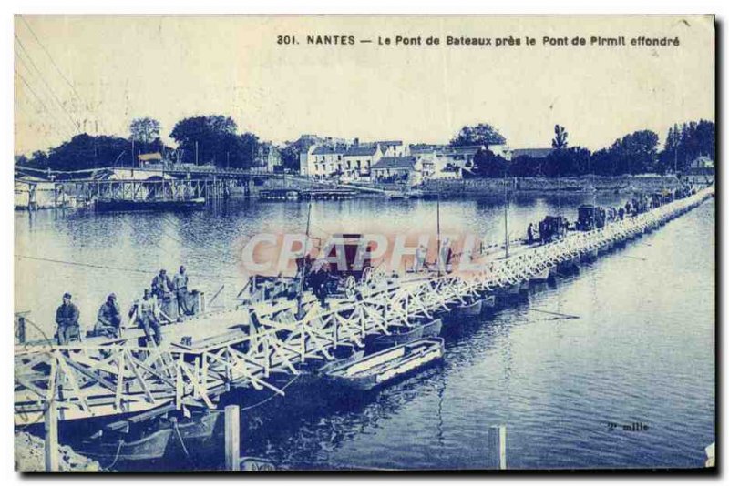 Old Postcard Nantes Boat Bridge near the Pirmil bridge collapses