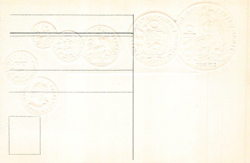 Peru embossed Dineros coinage flag vintage postcard