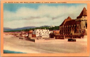 Vtg 1930s Beach Clubs and Movie Star Homes Santa Monica California CA Postcard