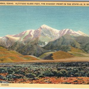 c1930s Mt. Borah ID US Hwy 93 Highest Point in the State Linen PC Andrews A289