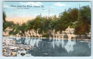 AURORA, IL Illinois ~  Scene Along FOX RIVER  1915  Kane County  Postcard