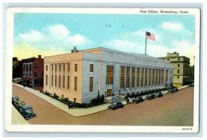 1945 The View Of Post Office Flag Cars Waterbury Connecticut CT Vintage Postcard