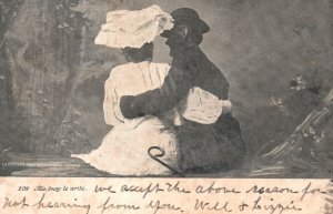 Vintage Postcard 1906 Lovers Couple Sweet Embrace White Hat And Dress Romance