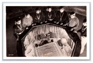 Postcard Group Of Indians Looking At Native American Display RPPC