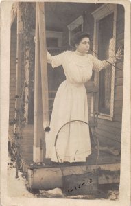 J46/ Decatur Indiana RPPC Postcard c1910 Pretty Woman Porch  28