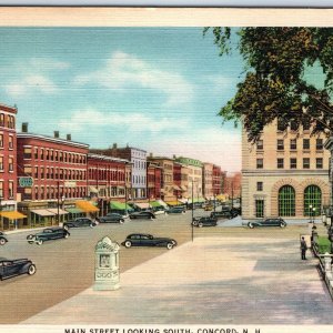 c1940s Concord, NH Main Street South Black Torpedo Cars Chevy Ford Buick PC A177