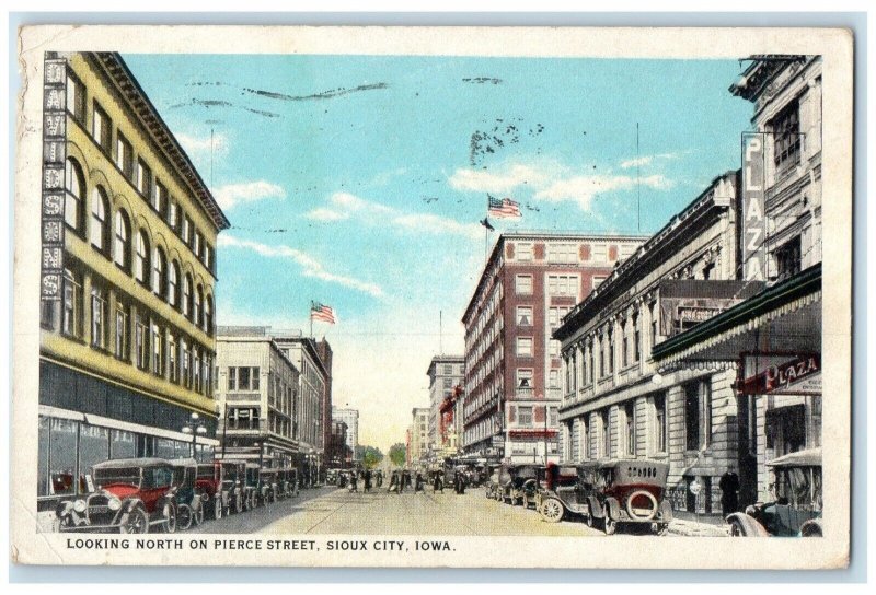 1924 Looking North Pierce Street Classic Cars Exterior Sioux City Iowa Postcard