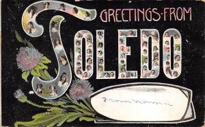 Toledo Ohio 1910 Greetings Postcard Large Title with Children & Lady faces