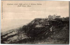 Highland Light, Cliffs and U.S. Wireless Station, North Truro MA Postcard D69