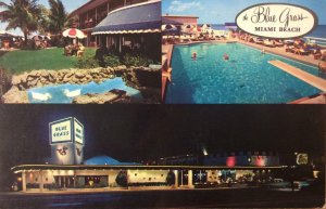 THE BLUE GRASS Miami Beach, Florida Swimming Pool Roadside 1963 Vintage Postcard