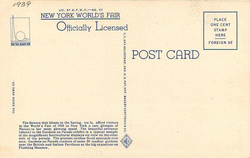 1939 Horticultural Exhibit New York World's Fair Union Teich postcard 1392