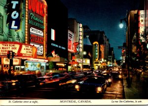 Canada Monteal St Catherine Street At Night