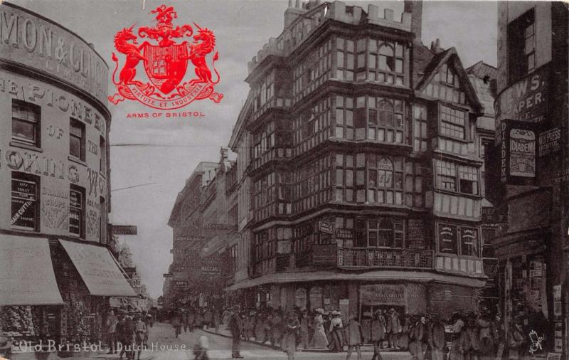 BRISTOL UK PUBLIC HOUSE~TUCK SILVERETTE SERIES POSTCARD W/ EMBOSSED COAT OF ARMS