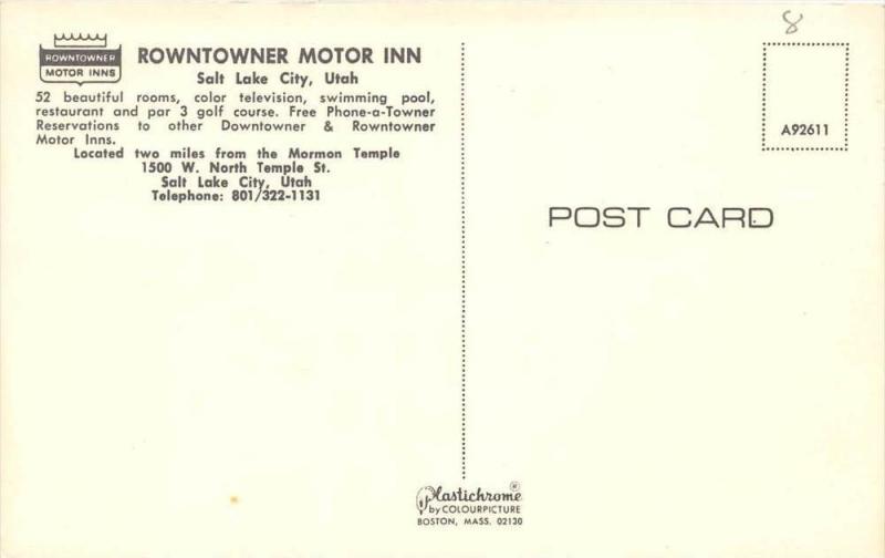 utah  Salt Lake City    Rowntowner Motor Inn Motel