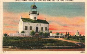 Vintage Postcard Old Spanish Lighthouse 1850 Point Loma San Diego California CA