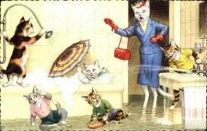 Fantasy Dressed Animals Cats Bath Umbrella Mainzer Vintage Postcard