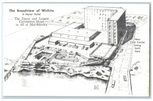 c1940's The Broadview Of Wichita Motor Hotel Sketch Wichita Kansas KS Postcard
