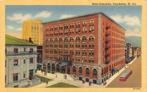 CHARLESTON, WV West Virginia  HOTEL KANAWHA Roadside STREET~BUS c1940's Postcard