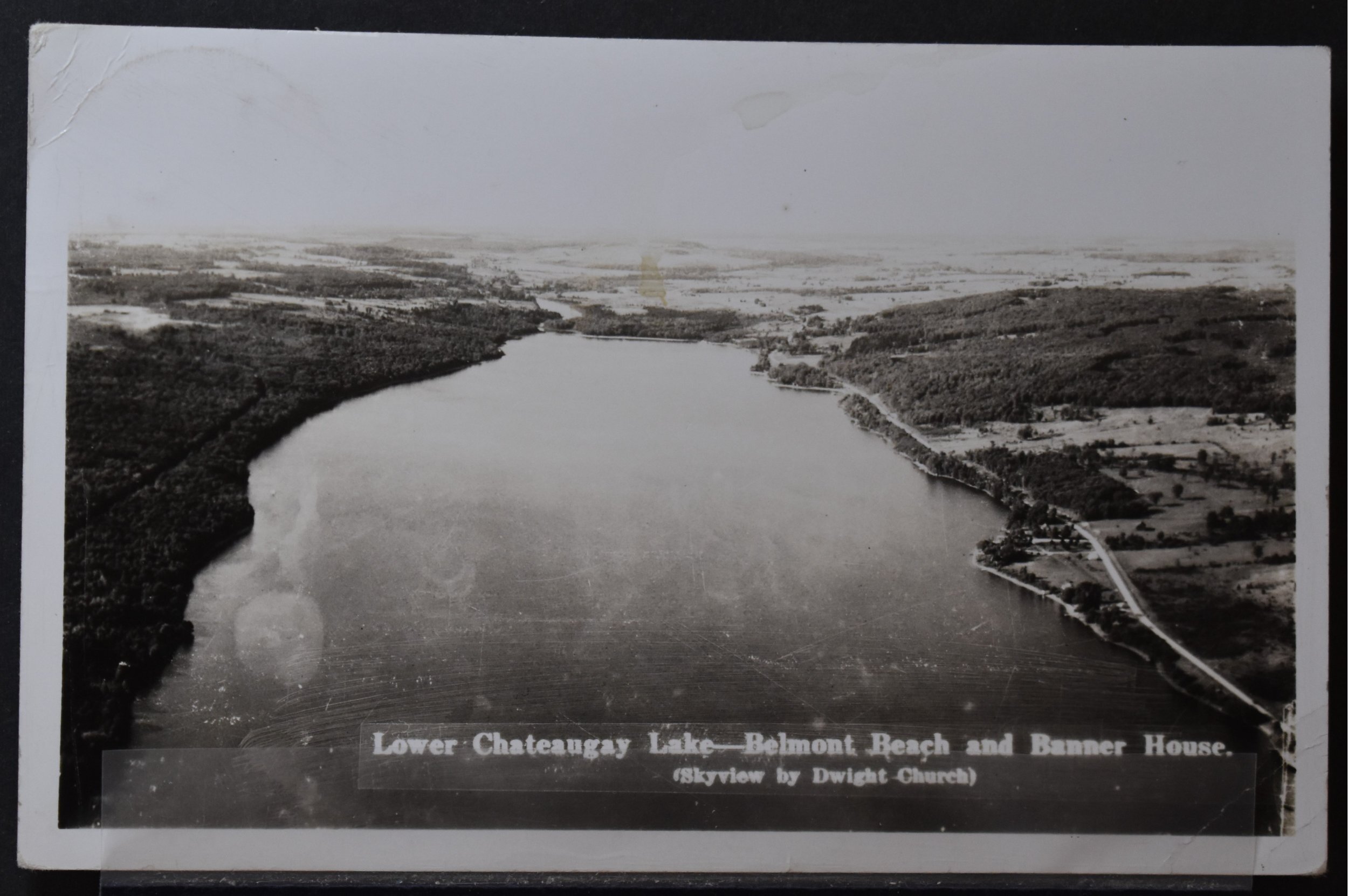 Lower Chateaugay Lake, NY Belmont Beach and Banner House 1964 RPPC United States New