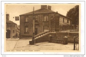 Black Bull Church steps & stocks, Haworth, Yorkshire, England, United Kingd...