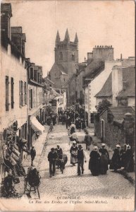 France Quimperle La Rue des Ecoles Vintage Postcard 05.19