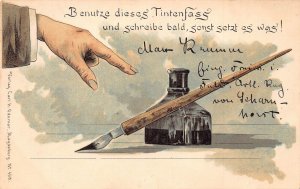 Use this inkwell and write soon, or else! 1903 Pen Hand Greetings postcard C361
