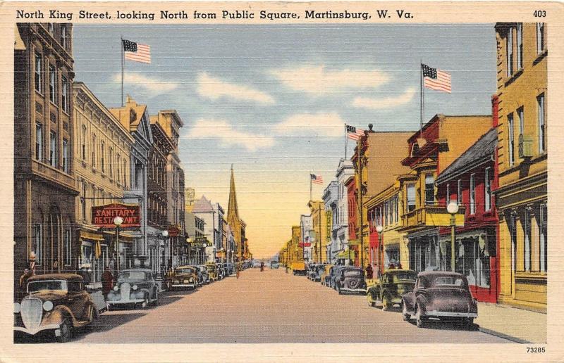 E15/ Martinsburg West Virginia WV Postcard 1946 Linen North King St Stores