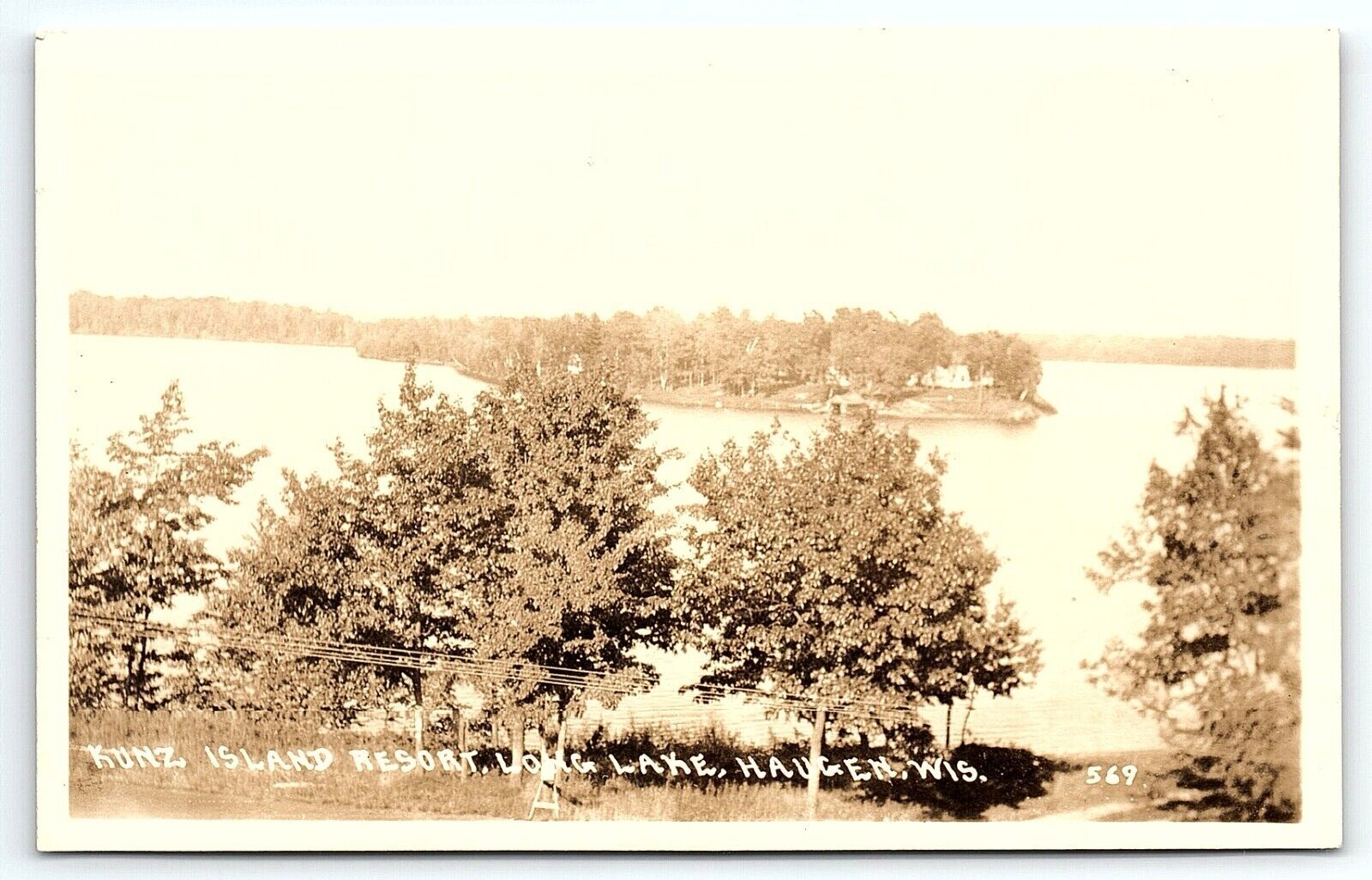 1930s Haugen Wisconsin Kunz Island Resort Long Lake AZO Rppc Postcard