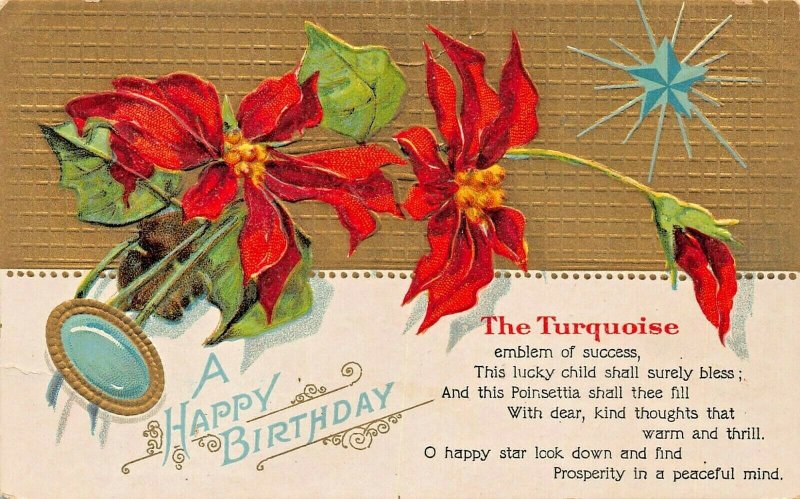 THE TURQUOISE~A HAPPY BIRTHDAY~MONTH OF DECEMBER WITH POEM-GILT POSTCARD