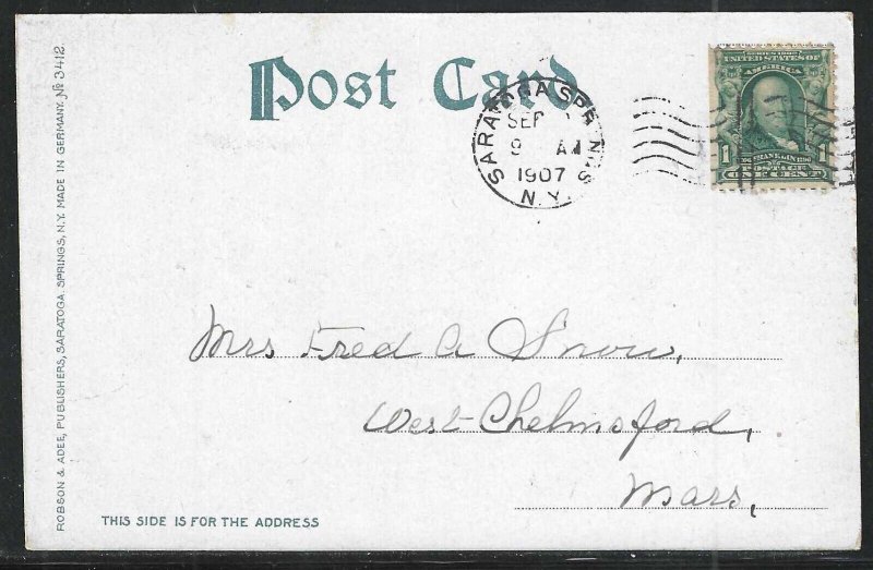 Congress Hall Hotel, Saratoga Springs, N.Y., Very Early Postcard, Used in 1907