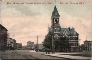 Postcard MI Mt. Clemens Court House Gratiot Ave. Drug Store Handcolored ~1910 V4