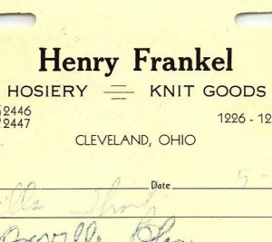 1938 HENRY FRANKEL CLEVELAND OHIO HOSIERY KNIT GOODS BILLHEAD INVOICE Z2489