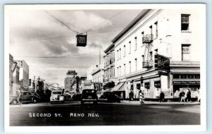 RPPC  RENO, Nevada NV ~ SECOND STREET Scene 1940s Cars Walgreens  Postcard